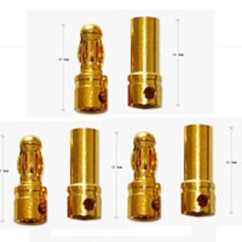 3.5mm Bullet Gullkontakter, 3par(3 x hann -  3 x hunn)
