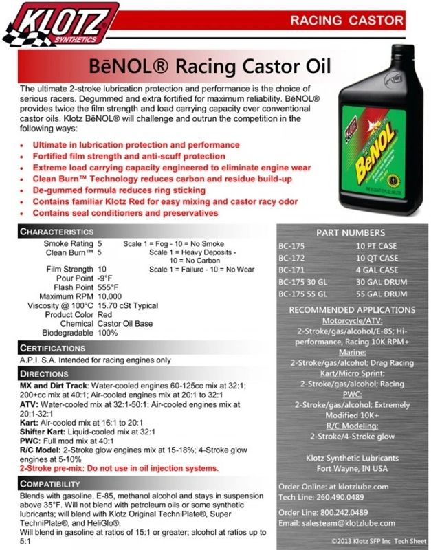 BC175 - Klotz® BeNOL® Castor/Recin Olje 0.47l (1 pint)